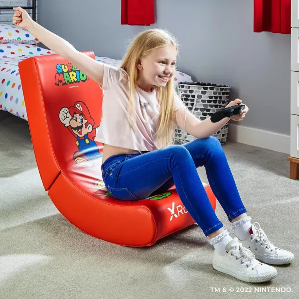 X Rocker Official Super Mario Video Gaming Floor Chair, All-Star Edition Nintendo Collectible, Faux Leather, Foldable, Youth