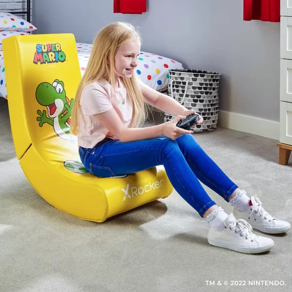 X Rocker Official Super Mario Video Gaming Floor Chair, All-Star Edition Nintendo Collectible, Faux Leather, Foldable, Youth