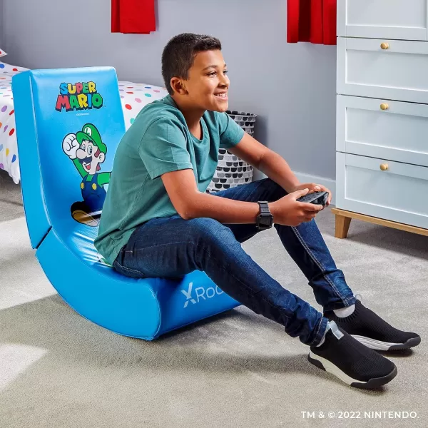 X Rocker Official Super Mario Video Gaming Floor Chair, All-Star Edition Nintendo Collectible, Faux Leather, Foldable, Youth