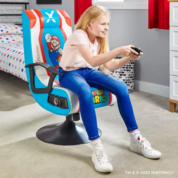 X Rocker Official Super Mario Video Gaming Floor Chair, All-Star Edition Nintendo Collectible, Faux Leather, Foldable, Youth