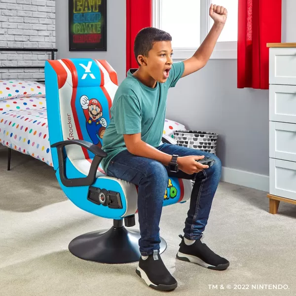 X Rocker Official Super Mario Video Gaming Floor Chair, All-Star Edition Nintendo Collectible, Faux Leather, Foldable, Youth