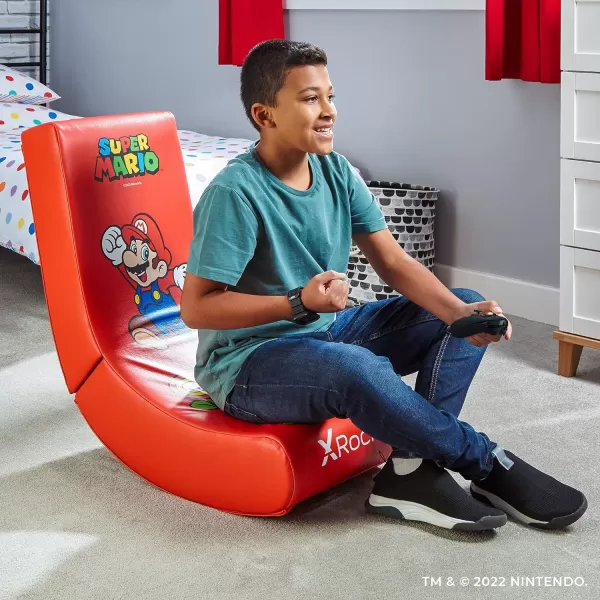 X Rocker Official Super Mario Video Gaming Floor Chair, All-Star Edition Nintendo Collectible, Faux Leather, Foldable, Youth