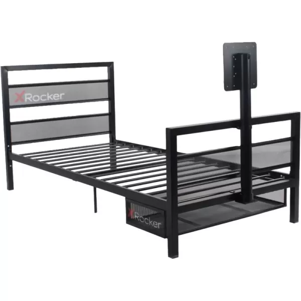 X Rocker Basecamp Gaming Bed, Rotating TV Mount with Vented Console Storage, Metal Mesh Frame, 2111101, 80.63" x 41.3" x 42.8", Twin Size, Black
