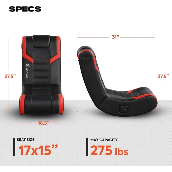 X Rocker Eclipse Video Gaming Floor Chair, Headrest Mounted Speakers, 2.0 Bluetooth, Wireless, 5111801, 31" x 28" x 17", Amazon Exclusive, Black and Red