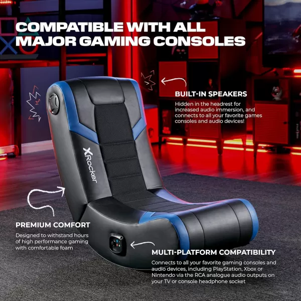 X Rocker Eclipse Video Gaming Floor Chair, Headrest Mounted Speakers, 2.0 Bluetooth, Wireless, 5111801, 31" x 28" x 17", Amazon Exclusive, Black and Red