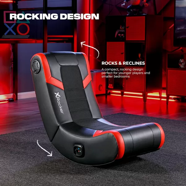 X Rocker Eclipse Video Gaming Floor Chair, Headrest Mounted Speakers, 2.0 Bluetooth, Wireless, 5111801, 31" x 28" x 17", Amazon Exclusive, Black and Red