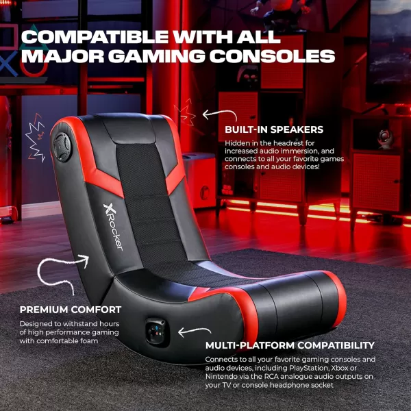 X Rocker Eclipse Video Gaming Floor Chair, Headrest Mounted Speakers, 2.0 Bluetooth, Wireless, 5111801, 31" x 28" x 17", Amazon Exclusive, Black and Red