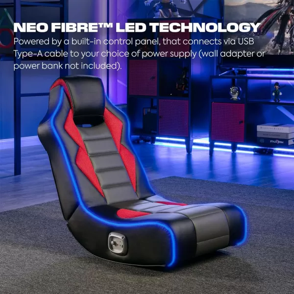 X Rocker Flash Audio Floor Gaming Chair, Wired with LED Lights, Neo Fiber, Foldable, 5113501, 30.5" x 17.5" x 26.6", Red, Black, and Gray