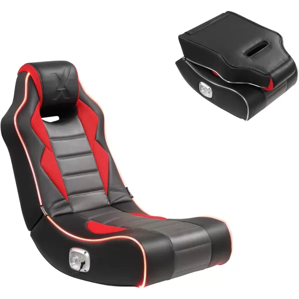 X Rocker Flash Audio Floor Gaming Chair, Wired with LED Lights, Neo Fiber, Foldable, 5113501, 30.5" x 17.5" x 26.6", Red, Black, and Gray