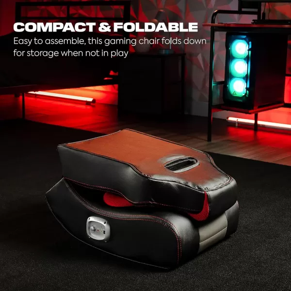 X Rocker Flash Audio Floor Gaming Chair, Wired with LED Lights, Neo Fiber, Foldable, 5113501, 30.5" x 17.5" x 26.6", Red, Black, and Gray