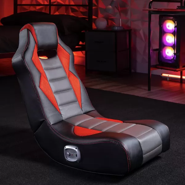X Rocker Flash Audio Floor Gaming Chair, Wired with LED Lights, Neo Fiber, Foldable, 5113501, 30.5" x 17.5" x 26.6", Red, Black, and Gray