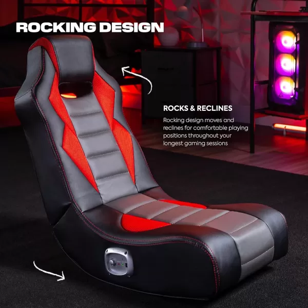 X Rocker Flash Audio Floor Gaming Chair, Wired with LED Lights, Neo Fiber, Foldable, 5113501, 30.5" x 17.5" x 26.6", Red, Black, and Gray
