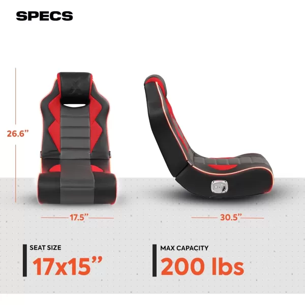X Rocker Flash Audio Floor Gaming Chair, Wired with LED Lights, Neo Fiber, Foldable, 5113501, 30.5" x 17.5" x 26.6", Red, Black, and Gray