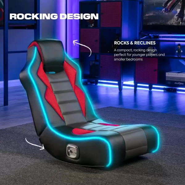 X Rocker Flash Audio Floor Gaming Chair, Wired with LED Lights, Neo Fiber, Foldable, 5113501, 30.5" x 17.5" x 26.6", Red, Black, and Gray
