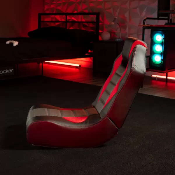 X Rocker Flash Audio Floor Gaming Chair, Wired with LED Lights, Neo Fiber, Foldable, 5113501, 30.5" x 17.5" x 26.6", Red, Black, and Gray