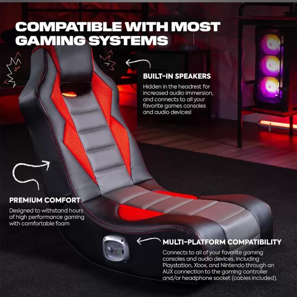X Rocker Flash Audio Floor Gaming Chair, Wired with LED Lights, Neo Fiber, Foldable, 5113501, 30.5" x 17.5" x 26.6", Red, Black, and Gray