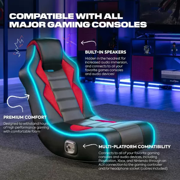 X Rocker Flash Audio Floor Gaming Chair, Wired with LED Lights, Neo Fiber, Foldable, 5113501, 30.5" x 17.5" x 26.6", Red, Black, and Gray