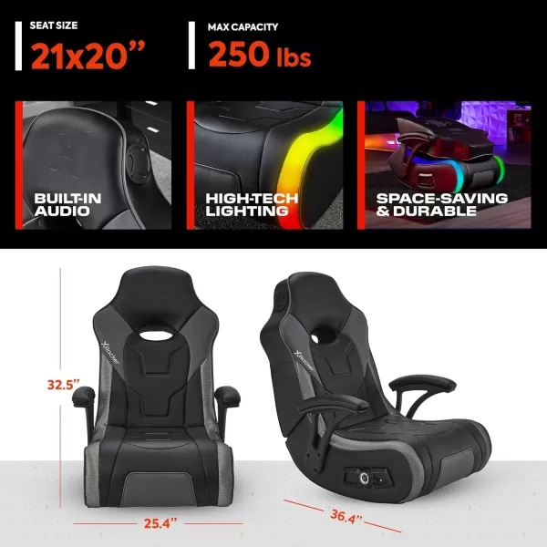 X Rocker G-Force Floor Gaming Chair, RGB Wired Audio with Subwoofer, Neo Motion, Foldable, Padded Armrest, 5113701, 36.42" x 25.4" x 32.5", Black
