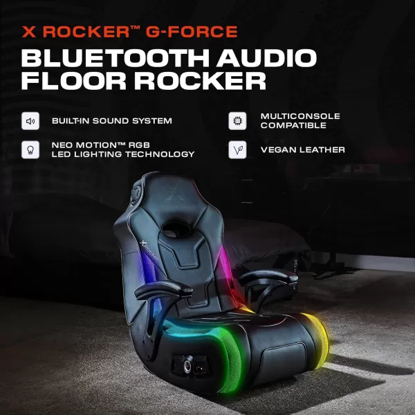 X Rocker G-Force Floor Gaming Chair, RGB Wired Audio with Subwoofer, Neo Motion, Foldable, Padded Armrest, 5113701, 36.42" x 25.4" x 32.5", Black