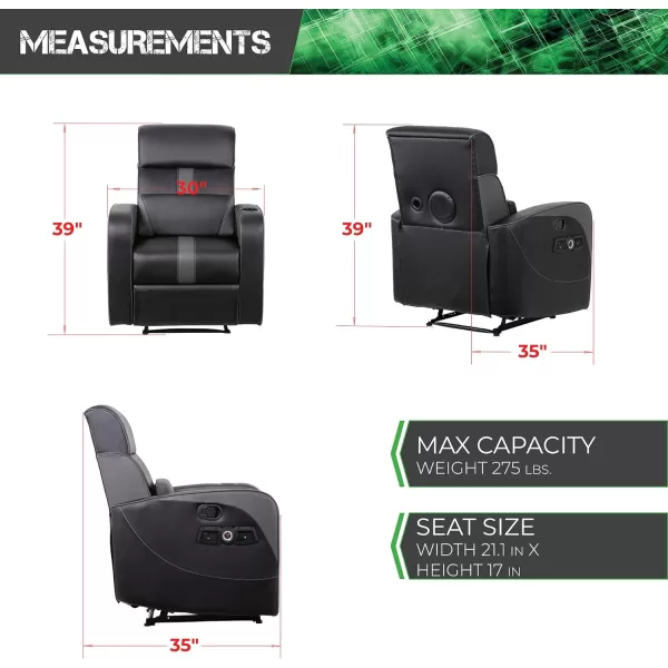 X Rocker Gamma Recliner Gaming Chair, 2.1 Bluetooth Audio System, Headrest Mounted Speakers, Built-in Footrest and Cupholder, 718001, 34.84" x 39.37" x 30.31", Black