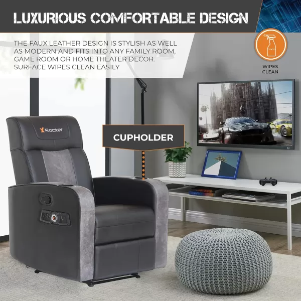 X Rocker Gamma Recliner Gaming Chair, 2.1 Bluetooth Audio System, Headrest Mounted Speakers, Built-in Footrest and Cupholder, 718001, 34.84" x 39.37" x 30.31", Black