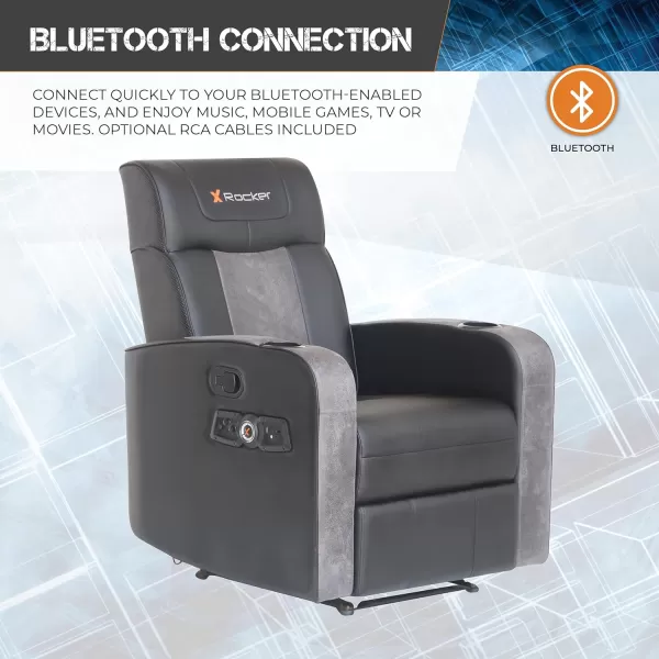 X Rocker Gamma Recliner Gaming Chair, 2.1 Bluetooth Audio System, Headrest Mounted Speakers, Built-in Footrest and Cupholder, 718001, 34.84" x 39.37" x 30.31", Black