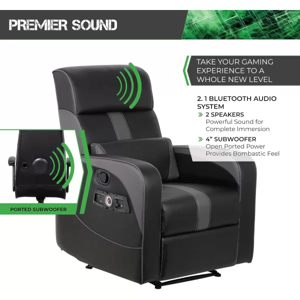 X Rocker Gamma Recliner Gaming Chair, 2.1 Bluetooth Audio System, Headrest Mounted Speakers, Built-in Footrest and Cupholder, 718001, 34.84" x 39.37" x 30.31", Black