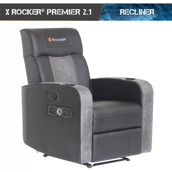 X Rocker Gamma Recliner Gaming Chair, 2.1 Bluetooth Audio System, Headrest Mounted Speakers, Built-in Footrest and Cupholder, 718001, 34.84" x 39.37" x 30.31", Black