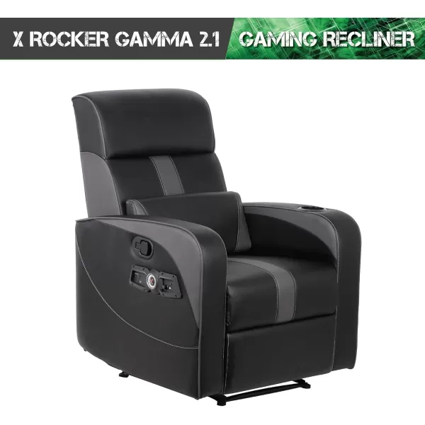 X Rocker Gamma Recliner Gaming Chair, 2.1 Bluetooth Audio System, Headrest Mounted Speakers, Built-in Footrest and Cupholder, 718001, 34.84" x 39.37" x 30.31", Black