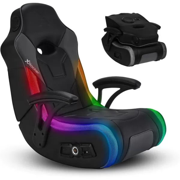 X Rocker G-Force Floor Gaming Chair, RGB Wired Audio with Subwoofer, Neo Motion, Foldable, Padded Armrest, 5113701, 36.42" x 25.4" x 32.5", Black