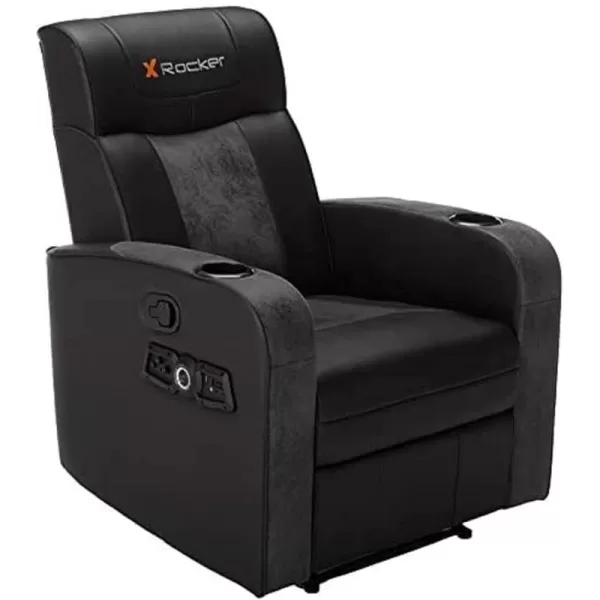 X Rocker Gamma Recliner Gaming Chair, 2.1 Bluetooth Audio System, Headrest Mounted Speakers, Built-in Footrest and Cupholder, 718001, 34.84" x 39.37" x 30.31", Black