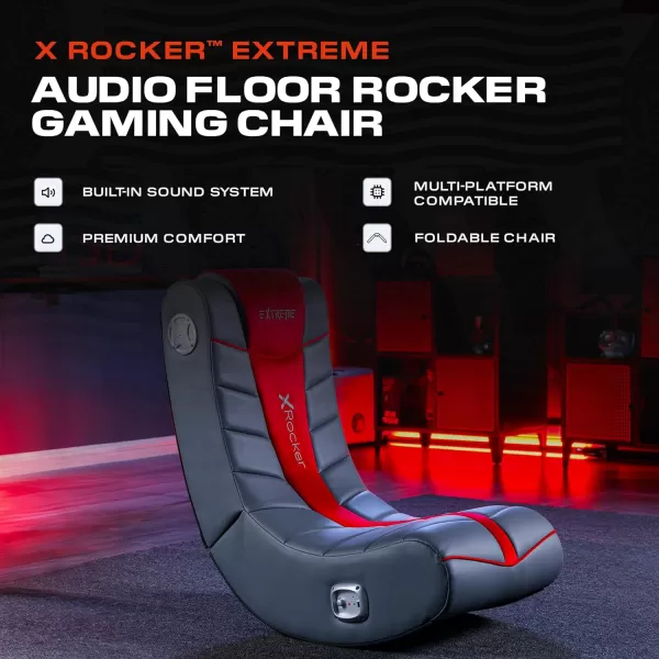 X Rocker Extreme III 2.0 Gaming Chair, Audio System with 2 Built-In Speakers, Lumbar and Neck Support, 5149101, 26" x 17.5" x 17", Grey and Red