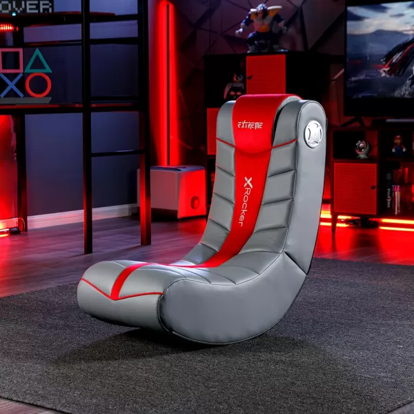 X Rocker Extreme III 2.0 Gaming Chair, Audio System with 2 Built-In Speakers, Lumbar and Neck Support, 5149101, 26" x 17.5" x 17", Grey and Red
