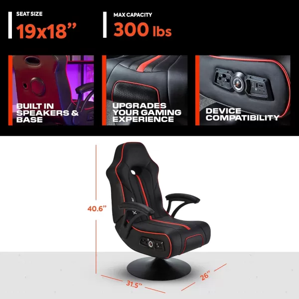 X Rocker Floor Rocker Gaming Chair, 31.5 x 26 x 40.6, Black &amp; Red