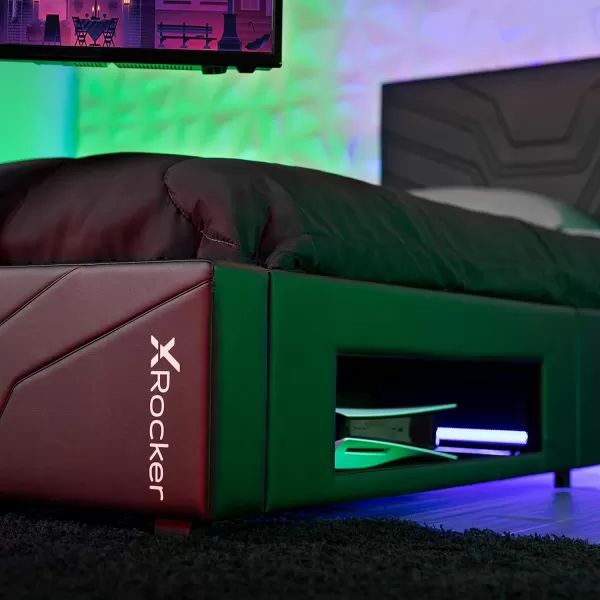 X Rocker Oracle Gaming Bed with TV Mount, Vegan Leather and Durable Metal Frame, 7000401, 82.3" x 41.3" x 42.5", Twin, Black