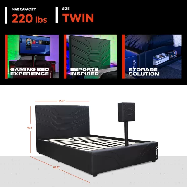 X Rocker Oracle Gaming Bed with TV Mount, Vegan Leather and Durable Metal Frame, 7000401, 82.3" x 41.3" x 42.5", Twin, Black