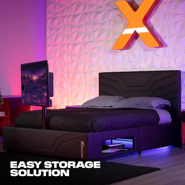 X Rocker Oracle Gaming Bed with TV Mount, Vegan Leather and Durable Metal Frame, 7000401, 82.3" x 41.3" x 42.5", Twin, Black