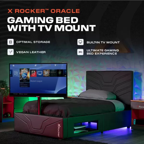 X Rocker Oracle Gaming Bed with TV Mount, Vegan Leather and Durable Metal Frame, 7000401, 82.3" x 41.3" x 42.5", Twin, Black