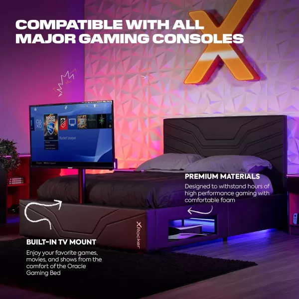 X Rocker Oracle Gaming Bed with TV Mount, Vegan Leather and Durable Metal Frame, 7000401, 82.3" x 41.3" x 42.5", Twin, Black