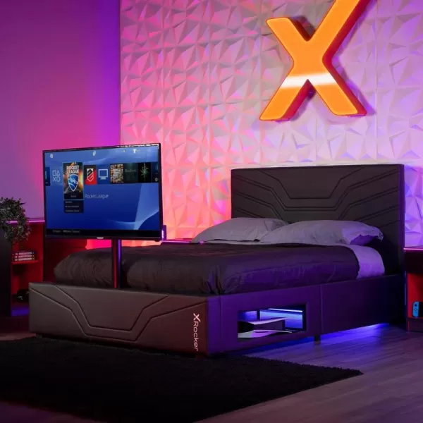 X Rocker Oracle Gaming Bed with TV Mount, Vegan Leather and Durable Metal Frame, 7000401, 82.3" x 41.3" x 42.5", Twin, Black