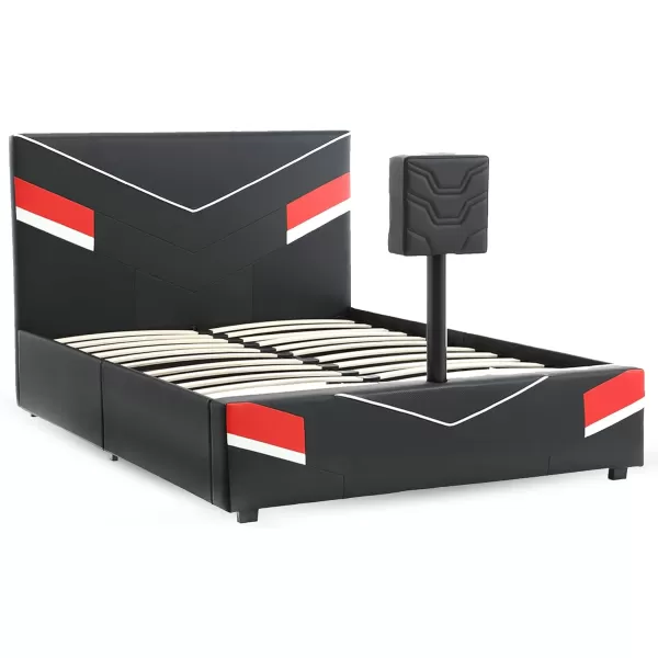 X Rocker Orion eSports Gaming Bed Frame, with TV Mount, Black Faux Leather, Durable Metal Frame, Padded Headboard, 2113501, 82.28" x 41.34" x 42.52", Twin Size