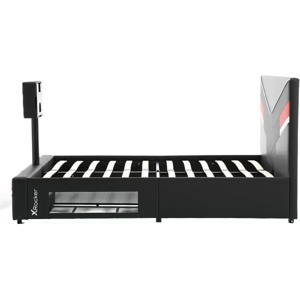 X Rocker Orion eSports Gaming Bed Frame, with TV Mount, Black Faux Leather, Durable Metal Frame, Padded Headboard, 2113501, 82.28" x 41.34" x 42.52", Twin Size