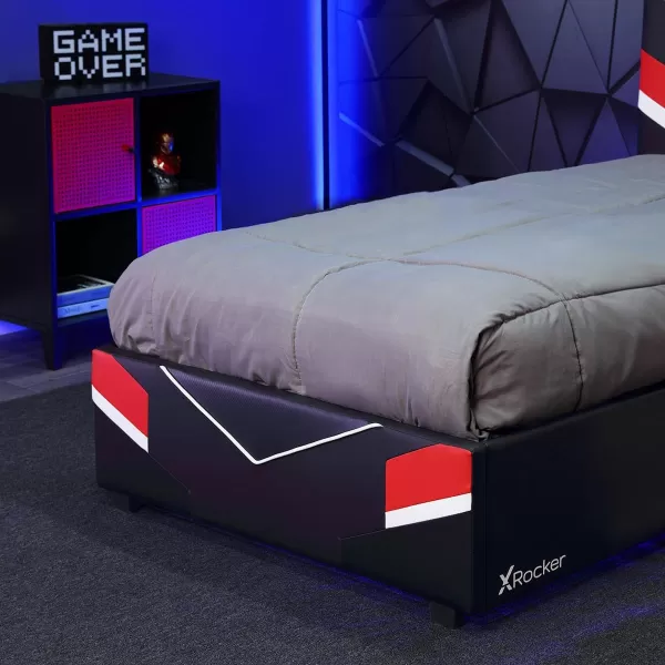 X Rocker Orion eSports Gaming Bed Frame, with TV Mount, Black Faux Leather, Durable Metal Frame, Padded Headboard, 2113501, 82.28" x 41.34" x 42.52", Twin Size