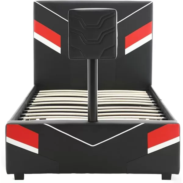 X Rocker Orion eSports Gaming Bed Frame, with TV Mount, Black Faux Leather, Durable Metal Frame, Padded Headboard, 2113501, 82.28" x 41.34" x 42.52", Twin Size