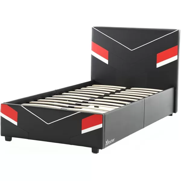 X Rocker Orion eSports Gaming Bed Frame, with TV Mount, Black Faux Leather, Durable Metal Frame, Padded Headboard, 2113501, 82.28" x 41.34" x 42.52", Twin Size