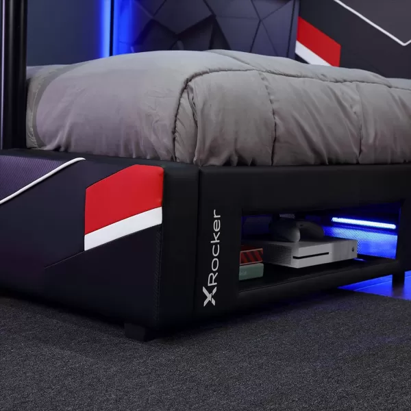 X Rocker Orion eSports Gaming Bed Frame, with TV Mount, Black Faux Leather, Durable Metal Frame, Padded Headboard, 2113501, 82.28" x 41.34" x 42.52", Twin Size