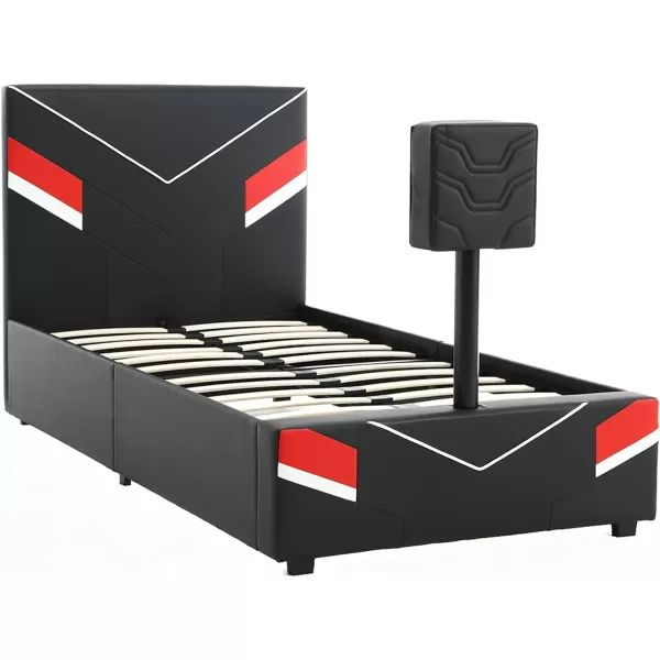 X Rocker Orion eSports Gaming Bed Frame, with TV Mount, Black Faux Leather, Durable Metal Frame, Padded Headboard, 2113501, 82.28" x 41.34" x 42.52", Twin Size