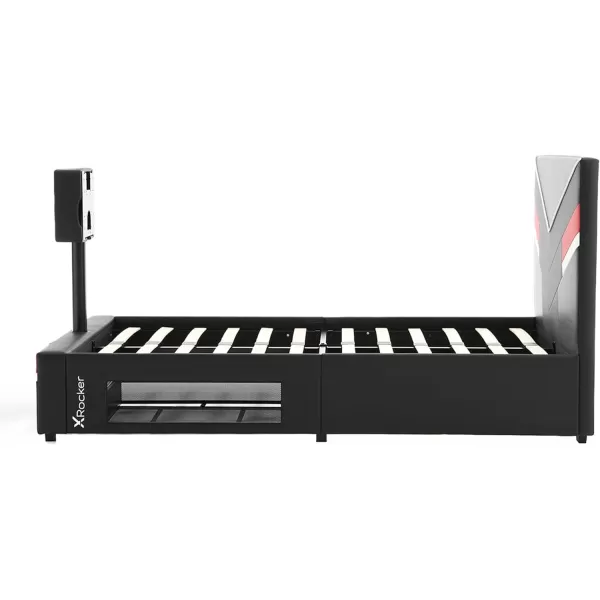 X Rocker Orion eSports Gaming Bed Frame, with TV Mount, Black Faux Leather, Durable Metal Frame, Padded Headboard, 2113501, 82.28" x 41.34" x 42.52", Twin Size