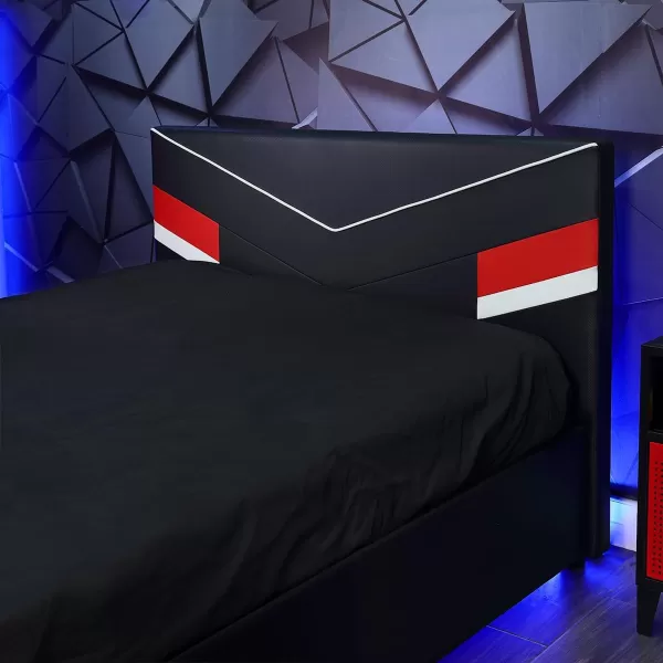 X Rocker Orion eSports Gaming Bed Frame, with TV Mount, Black Faux Leather, Durable Metal Frame, Padded Headboard, 2113501, 82.28" x 41.34" x 42.52", Twin Size