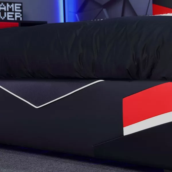 X Rocker Orion eSports Gaming Bed Frame, with TV Mount, Black Faux Leather, Durable Metal Frame, Padded Headboard, 2113501, 82.28" x 41.34" x 42.52", Twin Size